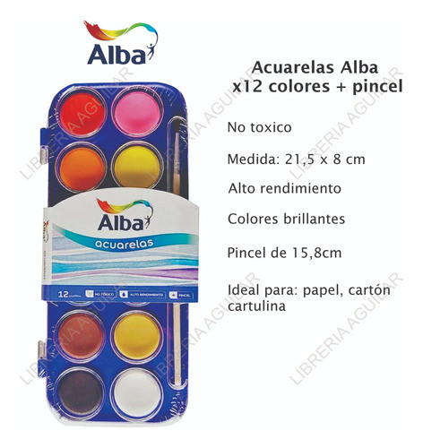 6 Cajas De Acuarelas Alba 12un Paleta Pincel Estuche Celiaco 1