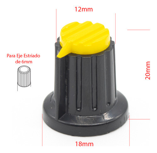 4 Perillas Potenciometro Amarillas 18mm Alto X 20mm Diametro 1