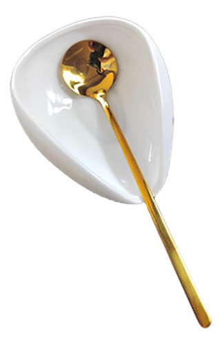Soporte De Café Mini En Cerámica Blanca Con Cuchara Dorada 0
