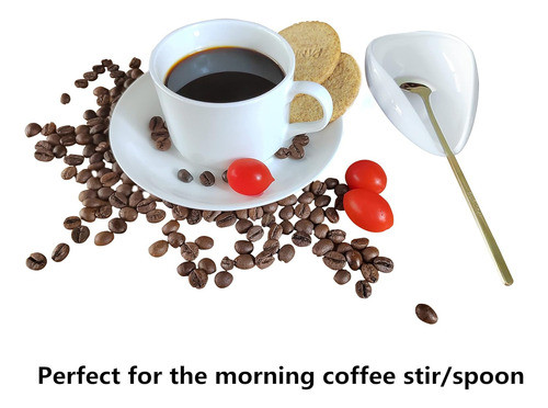 Soporte De Café Mini En Cerámica Blanca Con Cuchara Dorada 1