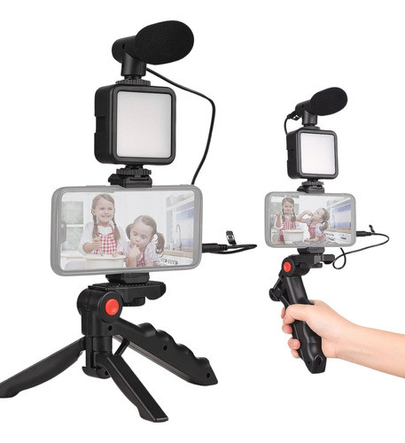 Kit Video Streaming Microfono Para Celular Tripode Luz Led 0