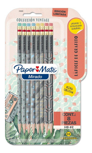 8 Lapices Grafito Coleccion Vintage Papermate Hexagonal Hb 0