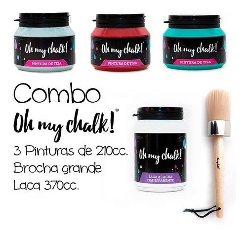 Combo Oh My Chalk: 3 Pintus+ 1 Brocha +1 Laca. 1