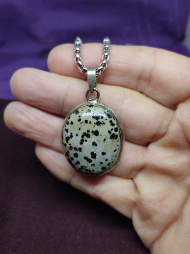 Colgante Jaspe Dálmata Original , C/cadena Acero Quirúrgico 1