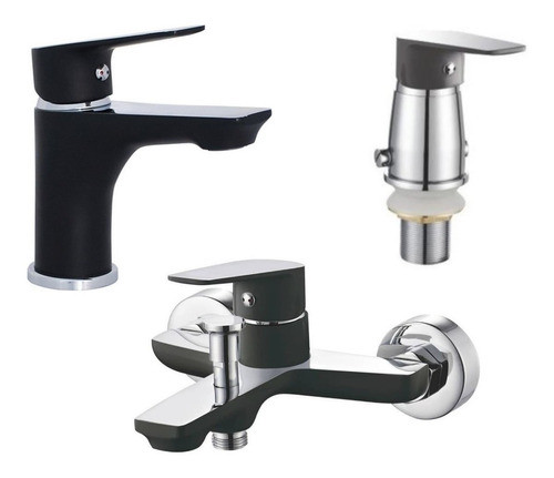 Grifería Baño Completo Lavabo + Bidet + Ducha Duo Negro 0