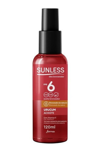 Óleo Bronzeador Urucum Sunless Farmax 120ml Fps6 C/ Vitamina 0