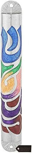 Matashi Hand Painted Multi Color Enamel 6 Inch Mezuzah Embel 0