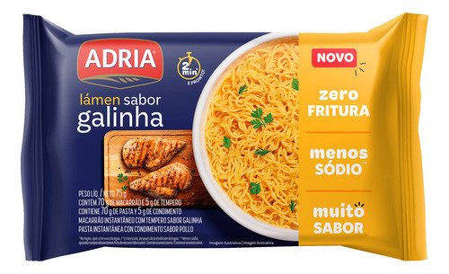 Atacado C/25 Macarrão Instantâneo Miojo Adria Galinha 75g 0