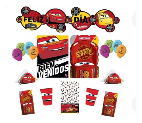 Cotillón  Cars  30 Niños,invitación,plato,mantel,vaso,cartel 0