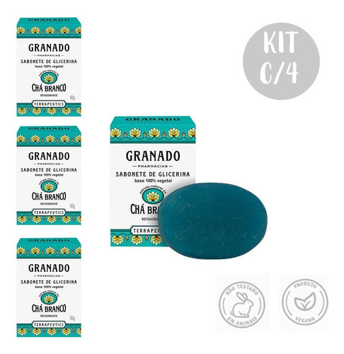 Kit C/4 Sabonetes Barra 90g Chá Branco Revigorante Granado 0