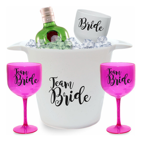 Kit Chá Lingerie Com 10 Taças Gin + 1 Balde Gelo Team Bride 0