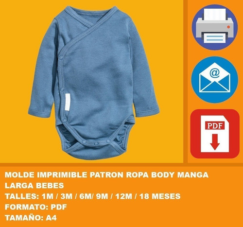 Molde Imprimible Patron Ropa Body Manga Larga Bebes 1