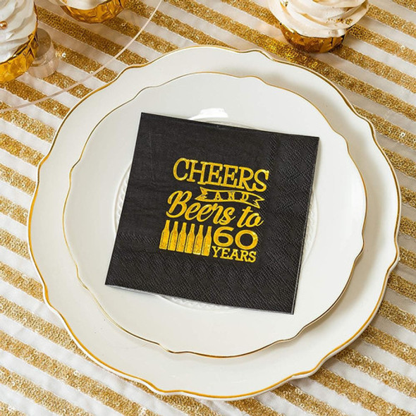 Crisky Cheers To 60 Years 60th Birthday Napkins Black And Go 1