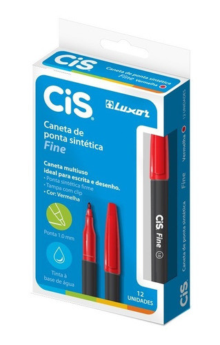 Caneta 1,0mm Ponta Porosa Cis Fine Vermelha C/12un 0