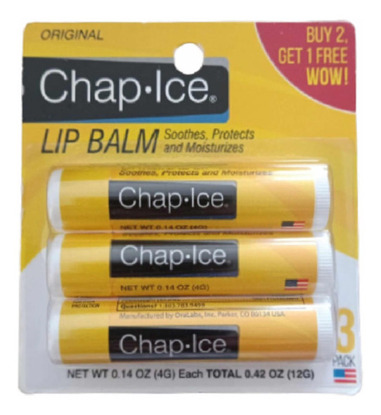 Kit 3 Chap-ice Sabor Original Lip Balm Bastão Eua 0 Kit 3 Chap-ice Sabor Original Lip Balm Bastão Eua 0