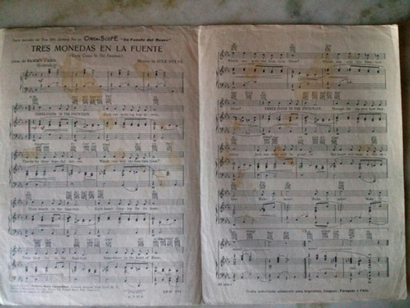 Partitura Para Piano Tres Monedas En La Fuente,del Film 1 Partitura Para Piano Tres Monedas En La Fuente,del Film 1