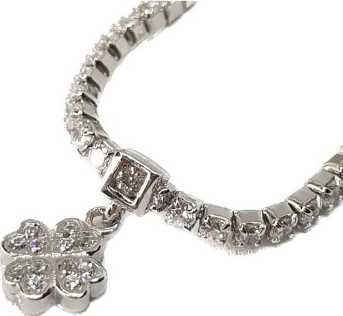 Pulsera Plata Rodhinada Trebol Con Cubics Zircon 0