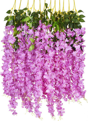6 Ramos De Flores De Glicinias Artificiales, Roja Purpura. 0