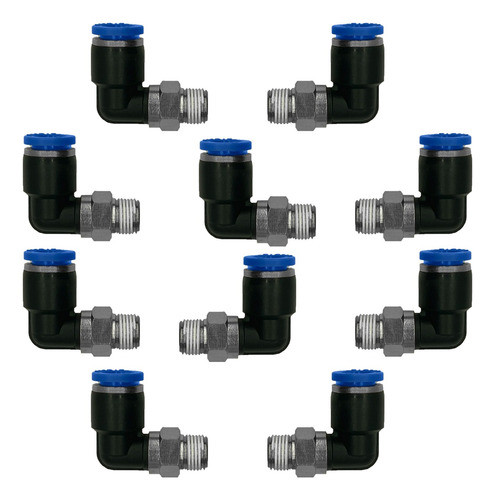 Conector Codo Neumático Rosca 3/8 - Tubo 8mm X10u 0