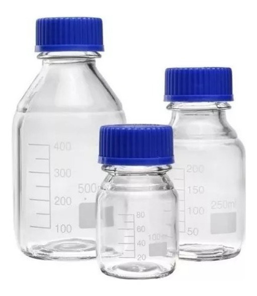 Kit 5un. Frasco Reagente Tampa Azul Vidro Boro 100ml 0