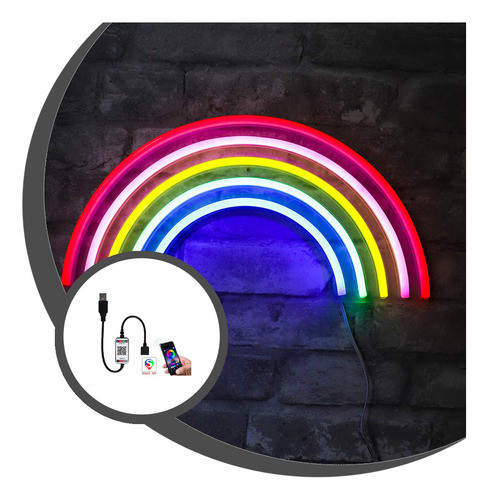 Cartel Neon Led Lampara Luz Arcoiris 220v App Bluetooth 0