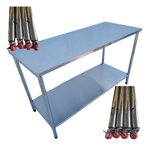 Bancada Inox Com Rodinhas 90x50 Mesa Inox Industrial 0