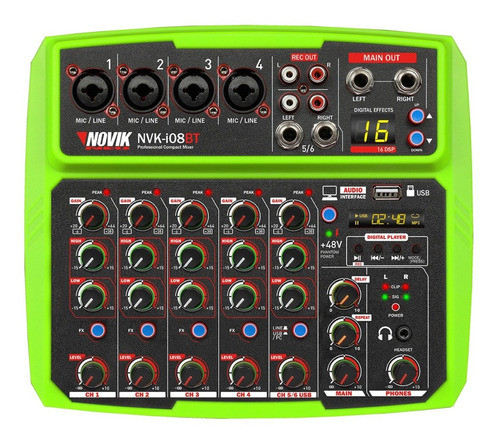 Mixer Consola Novik Nvk-i08bt Green 8 Ch Bluetooth Interfaz 0