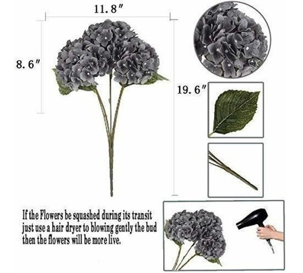 Hortensias Artificiales De Seda Ramo X5 Flores - Gris 1