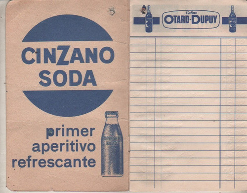 Antigua Libreta De Almacenero ** Cinzano ** Años 60 1