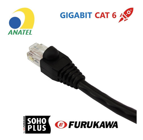 Kit 40 Un Cabo De Rede 1,5m Cat6 Furukawa Rj45 Preto Gigabit 1