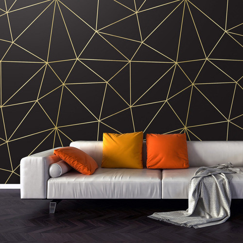 Papel Parede Auto Adesivo Geométrico Zara Preto Dourado 10 M 0