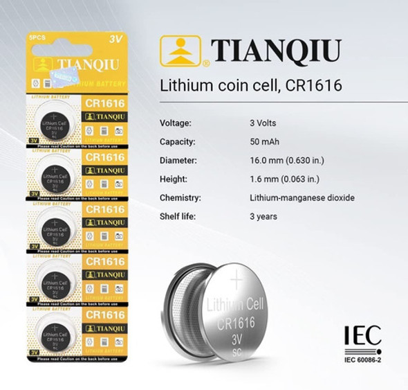 5 X Cr1616 Tianqiu Para Relojes Alarmas Sensores Luces Led 1