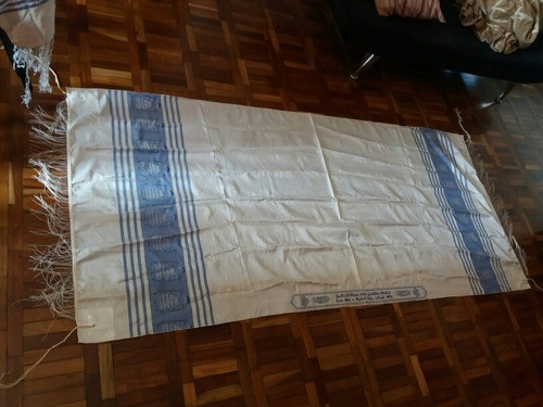 Talit Gadol Antiguo En Seda Bordada Azul Y Plata Tallit 0