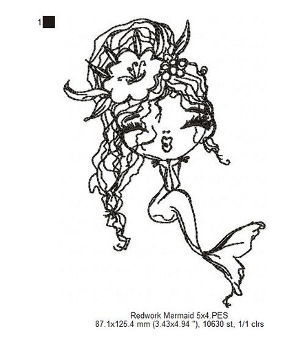 Matriz Para Bordado Maquina Infantil Sirena Redwork 4571 1