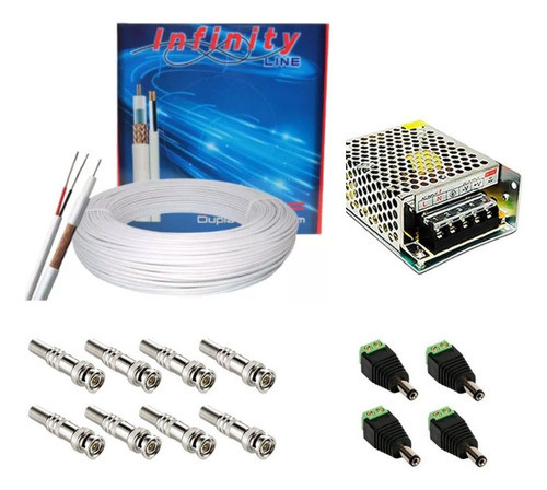 Kit Instalação Cabo Coaxial Cftv + Acessórios Para 4 Câmeras 0