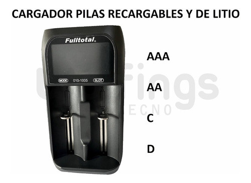Combo 4 Pilas D Grandes Recargables 9000+ Cargador C Display 1