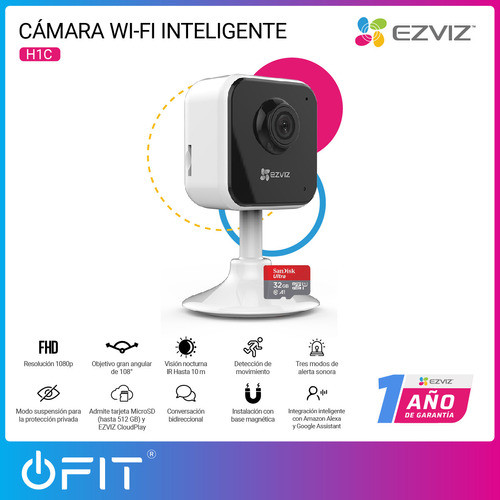 Kit Camara De Seguridad Wifi Ezviz H1c 1080p + Sd 64gb 1
