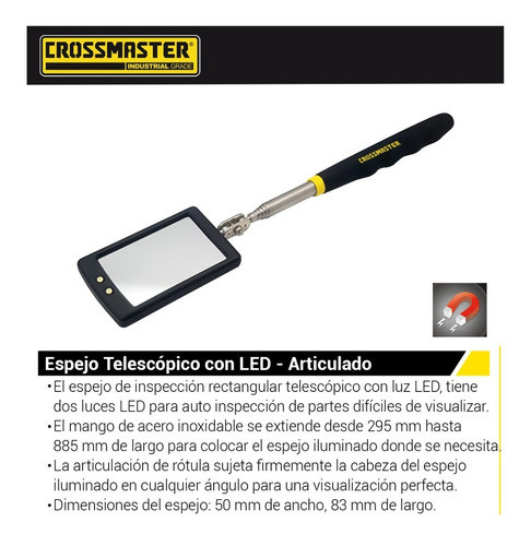 Espejo Telescópico Articulado Hasta 488mm Con Led Calidad 1