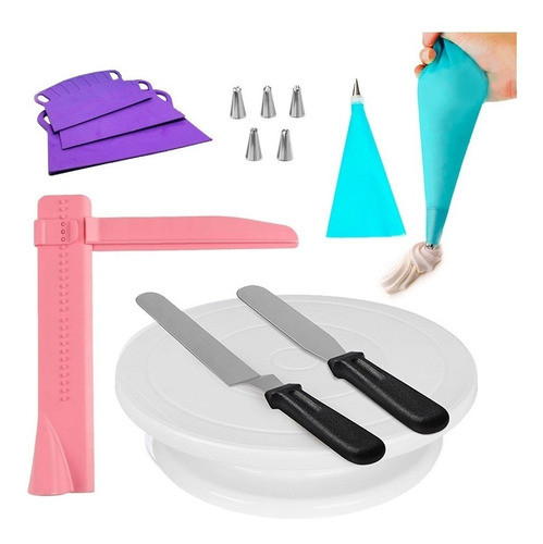 Set Reposteria Plato Giratorio Pie 2 Espatulas Manga Picos 0