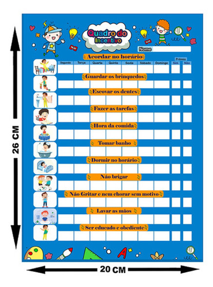 Quadro Do Incentivo De Metal Semanal 26x20cm Azul + Caneta 1