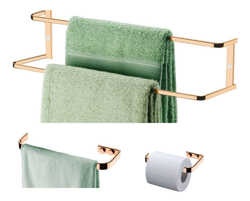 Kit Toalheiro Porta Toalha Papel Higiênico Banheiro Rose 0