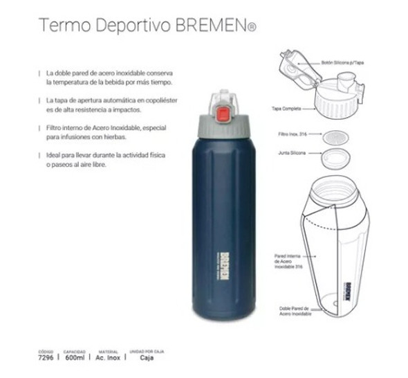 Termo Deportivo Bremen® 600ml  Acero Inoxidable 1 Termo Deportivo Bremen® 600ml  Acero Inoxidable 1