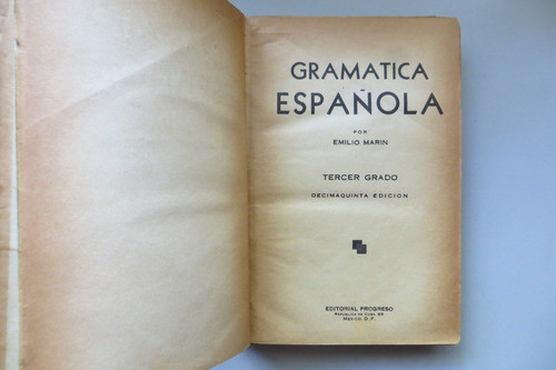 Gramática Española Tercer Grado Emilio Marin Ed Progreso Mex 1