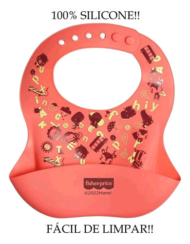 Babador De Silicone Coral Yummy Pega Migalhas Fisher Price 1