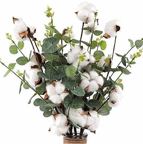 Cewor 6pcs 21  Tallos De Algodón - 4 Cabezas De Algodón Con 0