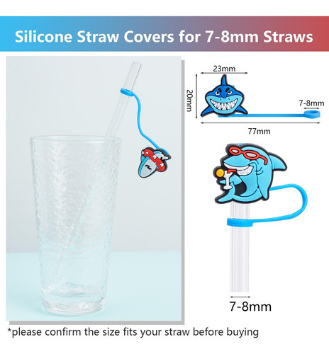 6 Tapas De Silicona Para Stanley Cup 7-8mm Forma Tiburon 1