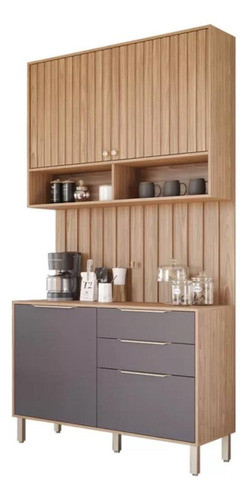 Kit Cozinha C/balcão Aéreo Modulo 120cm Freijó Titanium 0