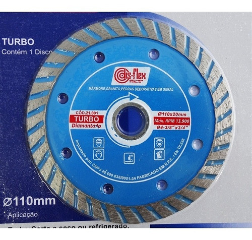 Disco Diamantado Turbo 110 X 20 Mm Disflex 1