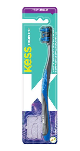 Kit 2 Escovas Dentais Complete Azul Limpador De Língua Kess 1