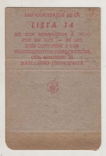 Publicidad Lista 14 Partido Colorado Batllismo P/ Fosforos 1